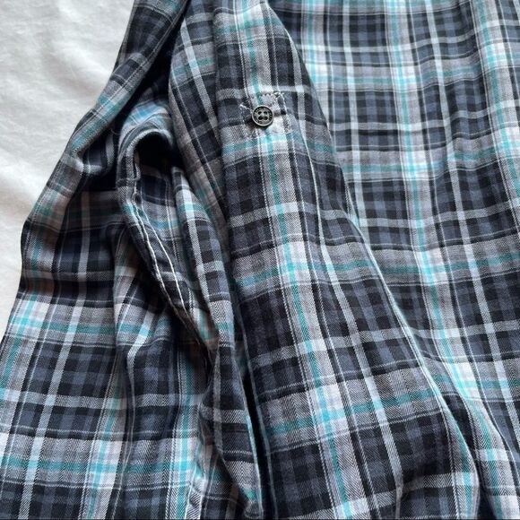 Calvin Klein Jeans button up western shirt plaid blue/black/white Large NWOT - Picture 9 of 9